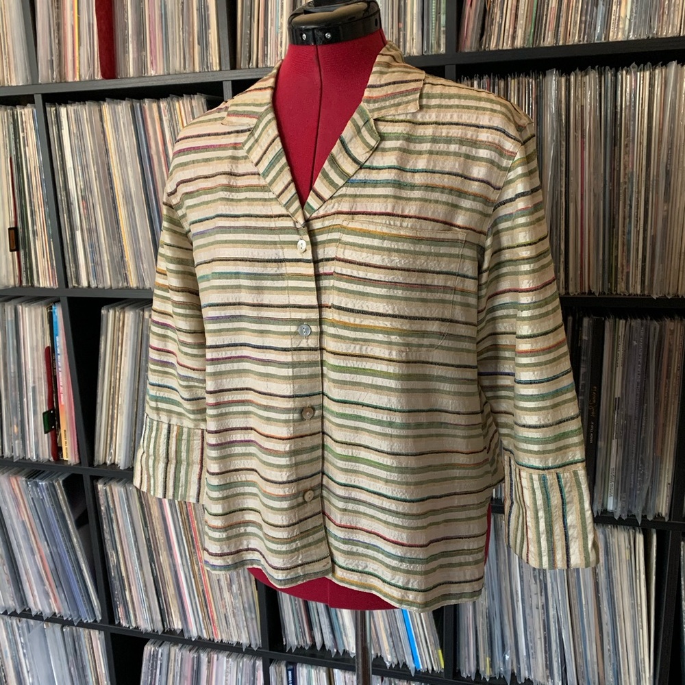 vintage silk Chico’s blouse rainbow natural 90s 0 - Picture 3 of 7